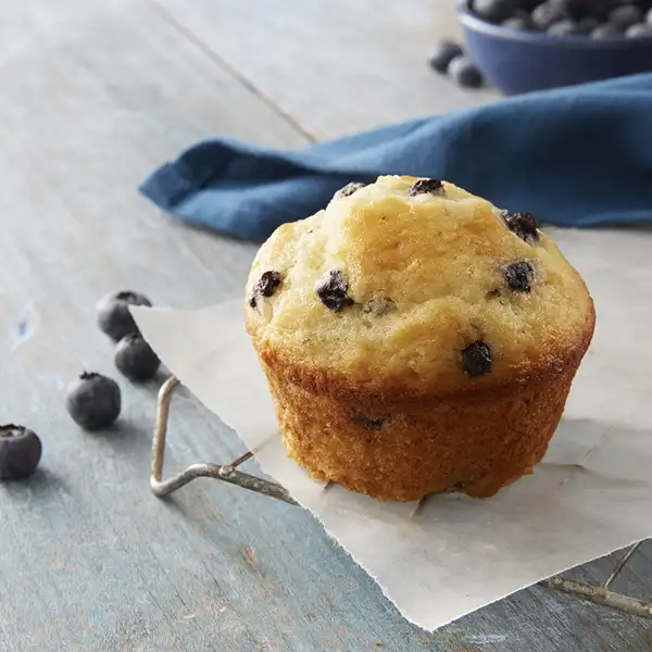 Blueberry muffin on wooden table
